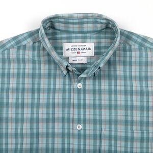 Mizzen Main Shirt Mens‎ (M) Teal Button Down Performance Trim Fit Leeward